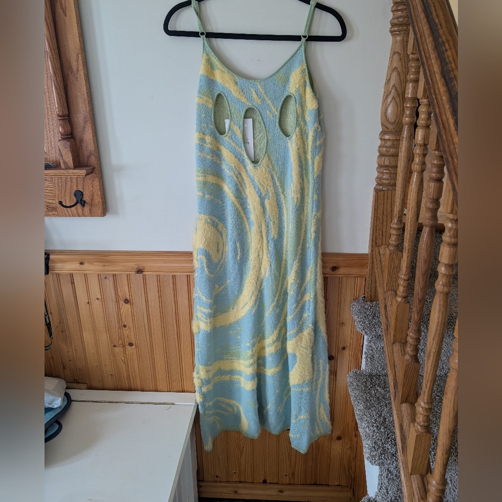 House Of Sunny Cypress Hockney Cucumber Fuzzy Knit Cutout Midi Dress Size 8‎ - Picture 8 of 10